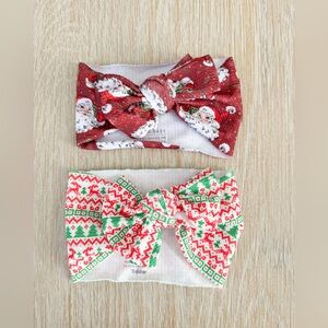 Handmade Toddler Holiday Bow Headbands - Red Santa & Festive Green-Red Fair Isle